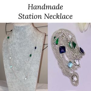 Green, Aquamarine, Blue Quartz Handmade Station Necklace